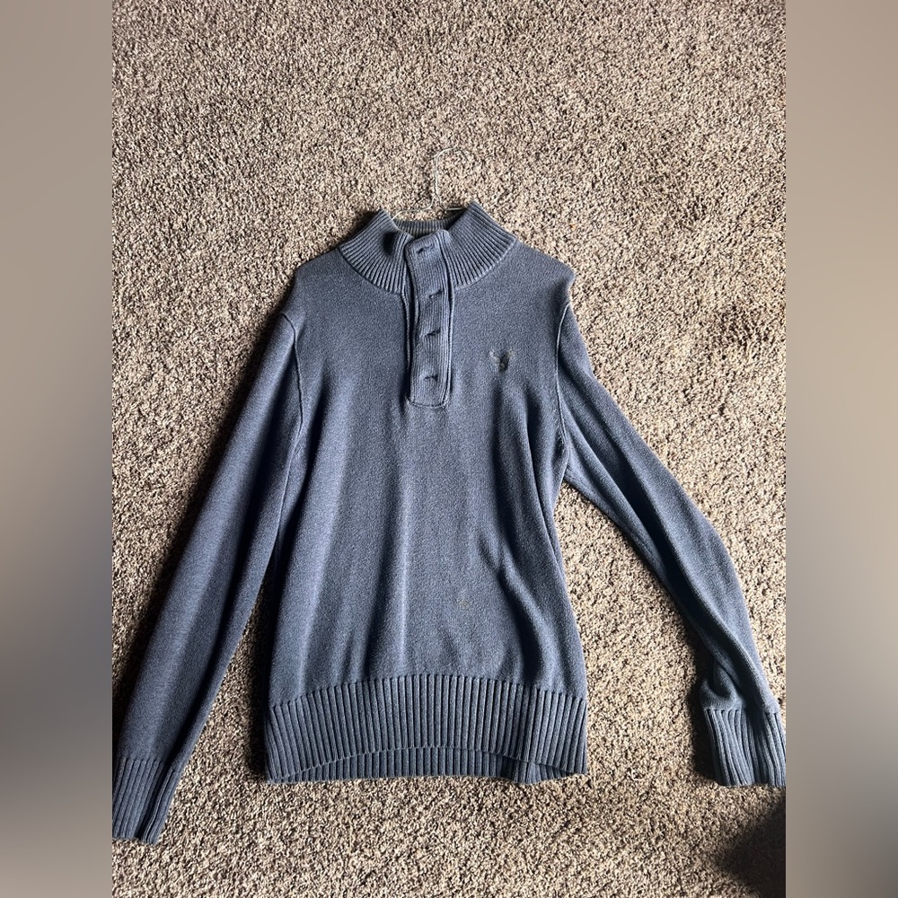 American Eagle Outfitters Men's Slate Blue Zip-Quarter Pullover Sweater